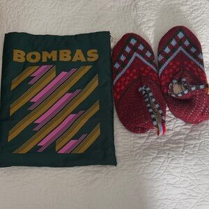 Bombas Red and Gray Knit Slippers with Bag